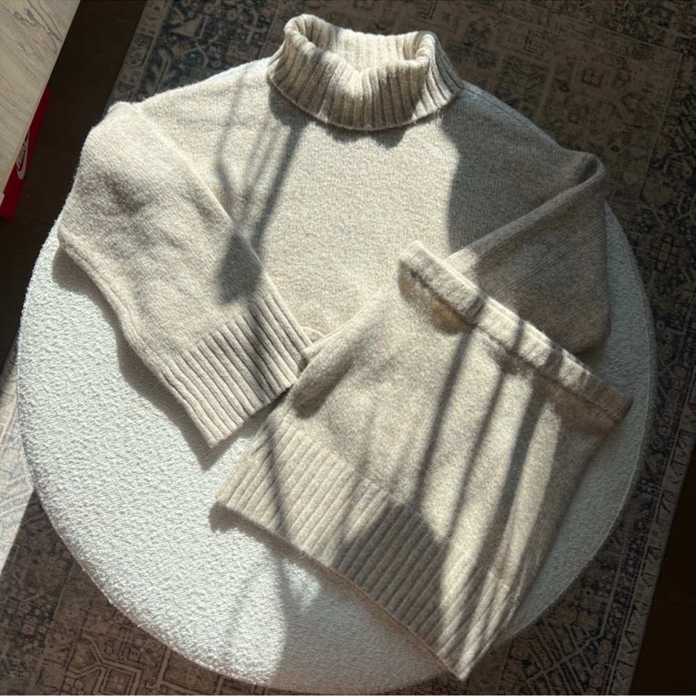 Women's Cream Turtleneck Sweater Skirt set